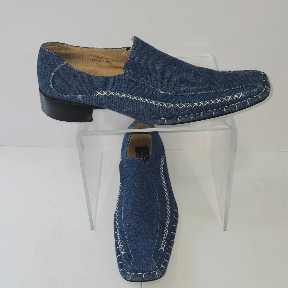 Majestic Collection Mens Denim Loafers Blue Square Toe Contrast Stitch 8 80900